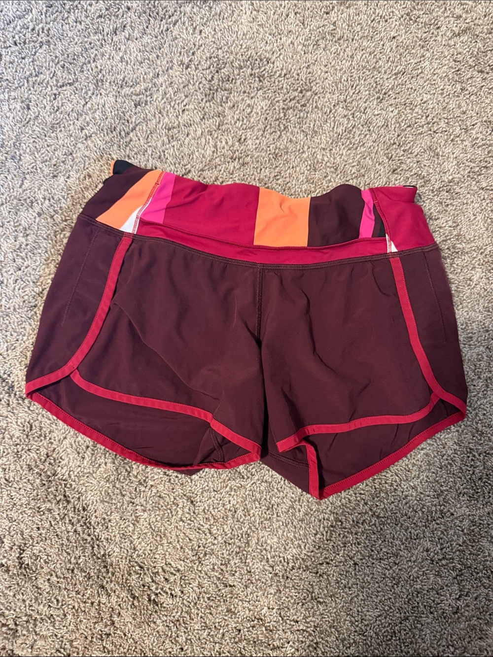 lululemon athletica Maroon Running Shorts with Pink and Orange Waistband